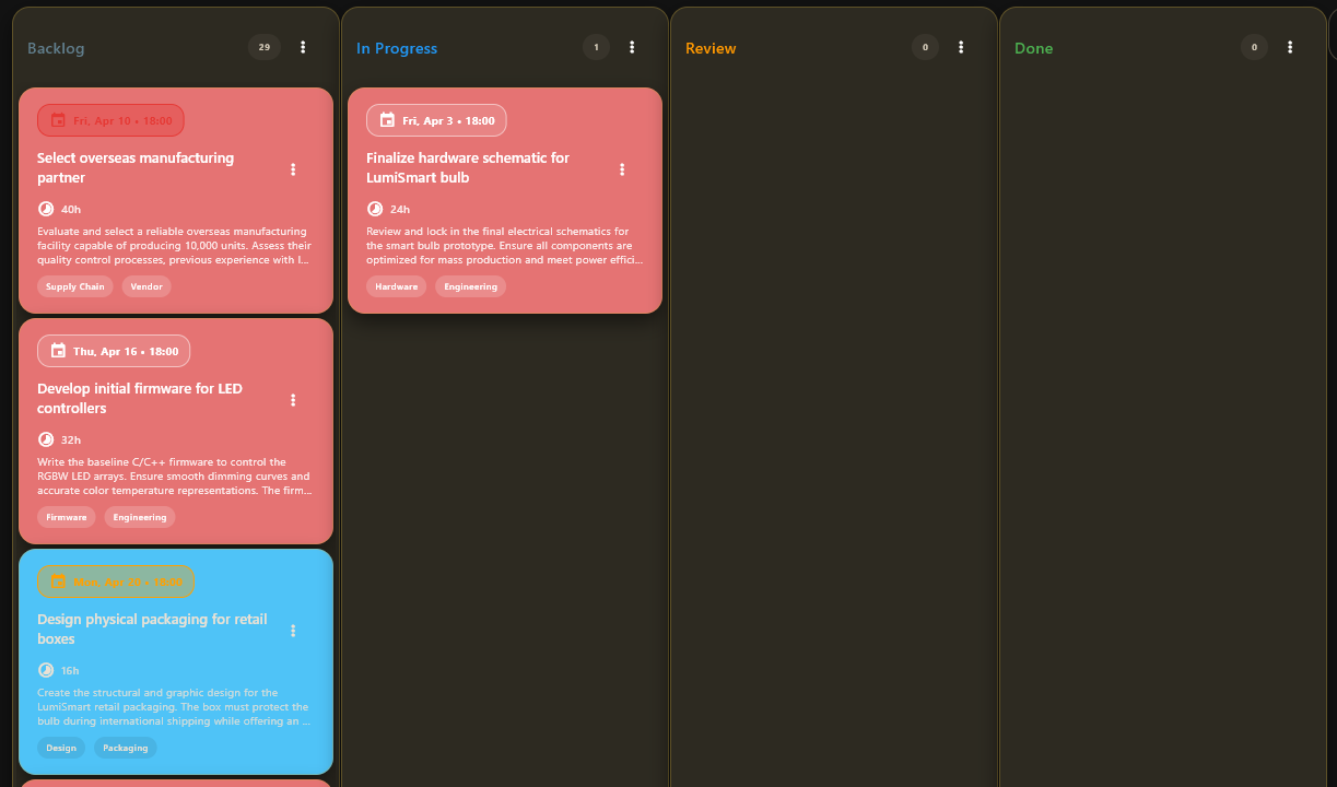 LumiSmart project cards view